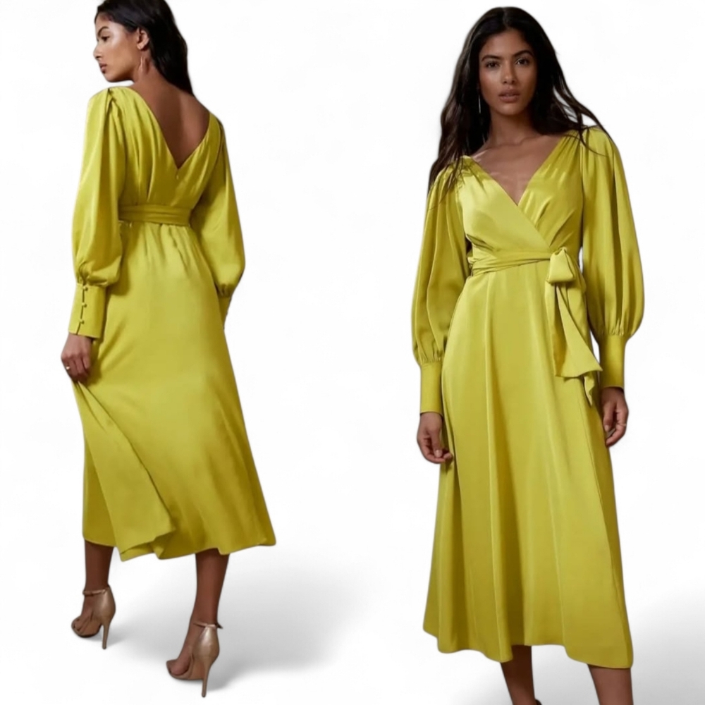 Banana Republic Lime Green Wrap Midi Dress